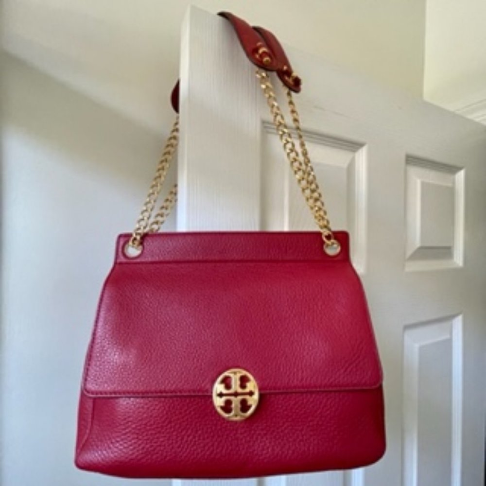 Tory Burch Leather Shoulderbag Rasberry Color with Goldtone Hardware